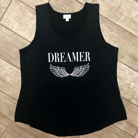 LuLaRoe Tops - EUC Dreamer Wings Graphic Tank Top Rounded Hem